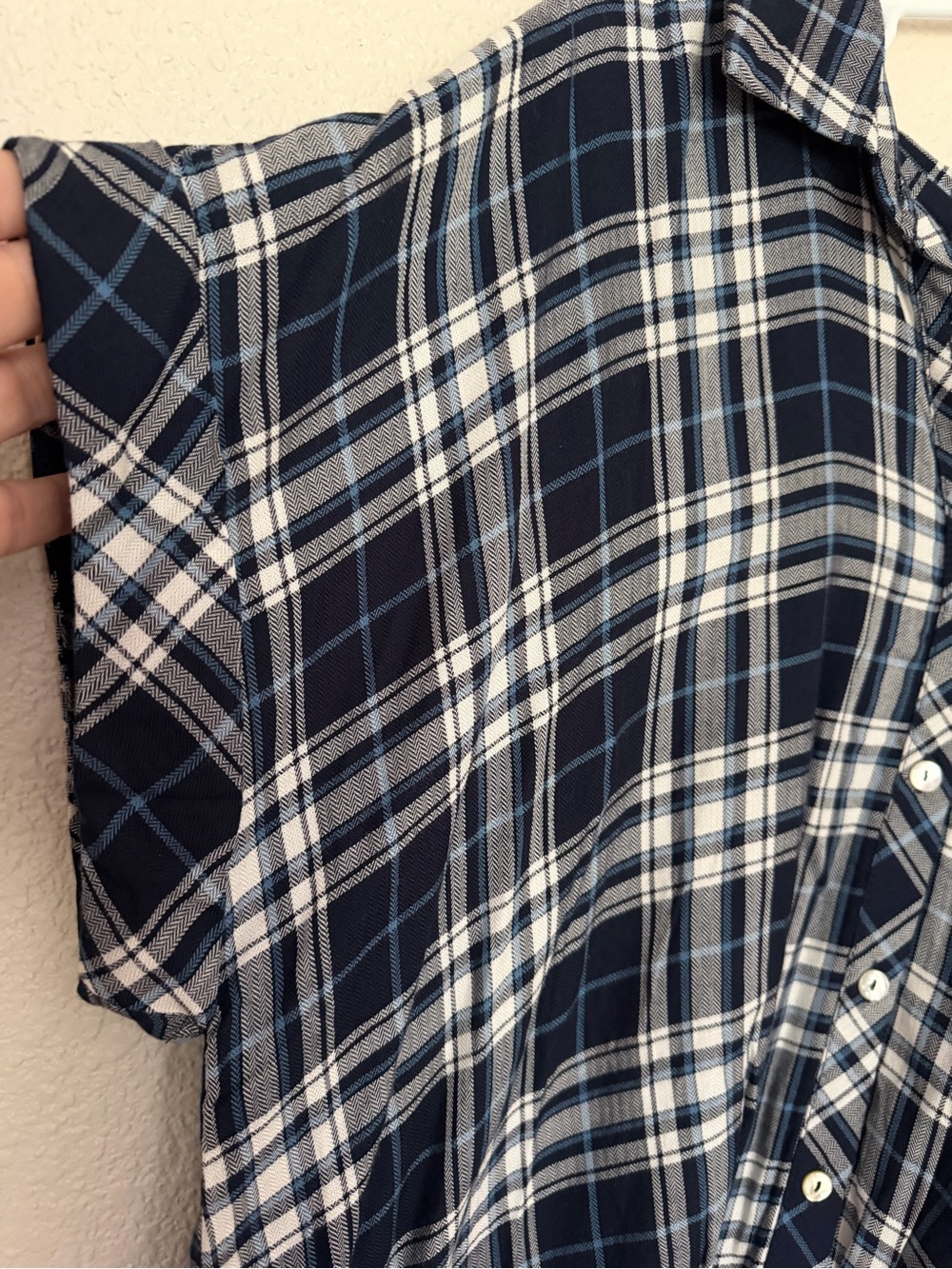 Lily White Navy, White & Light Blue Plaid Button-Front High Low Shirt - Picture 5 of 9